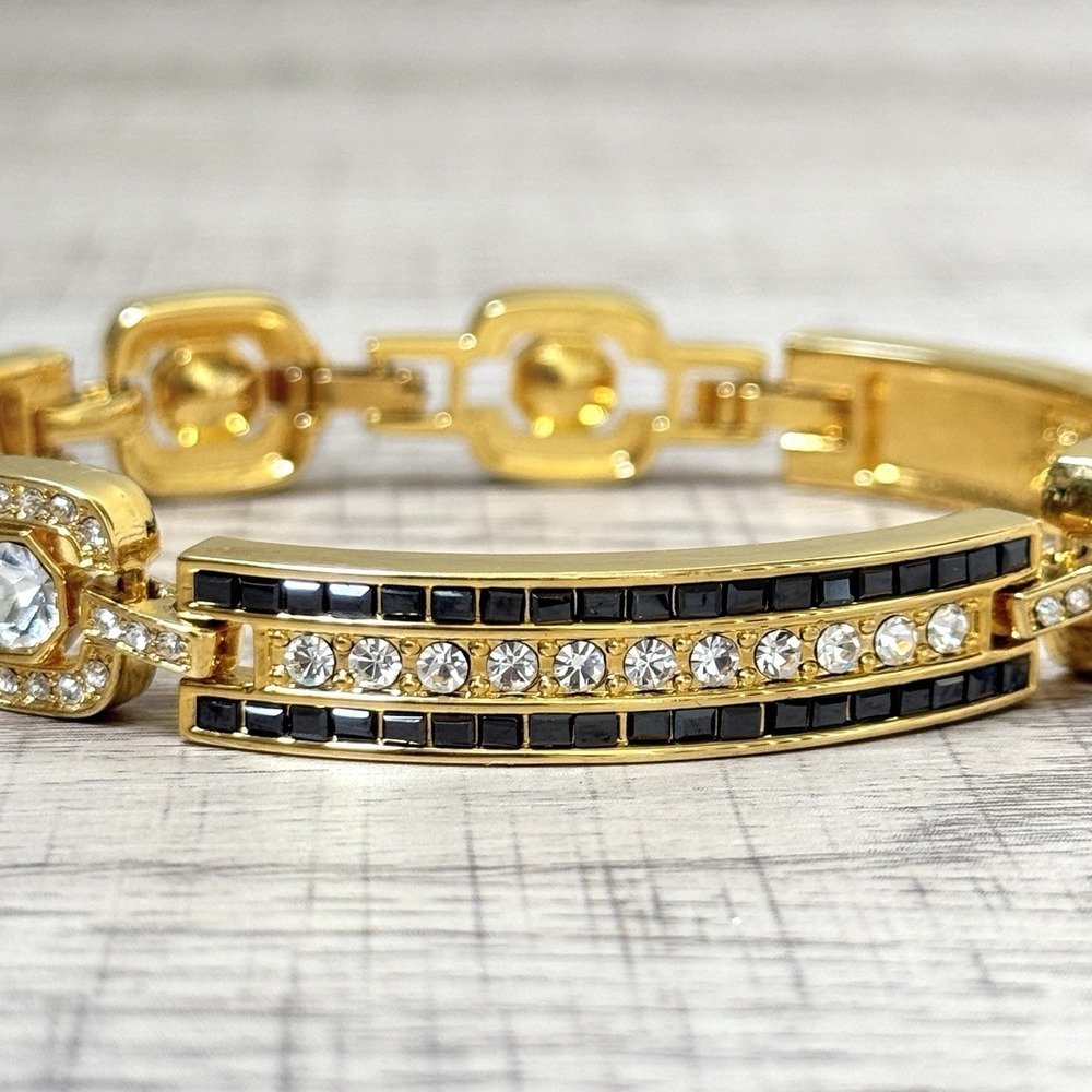 Camrose & Kross JBK Black & Clear Rhinestone Gold Tone Bracelet 8.5" - Picture 7 of 11